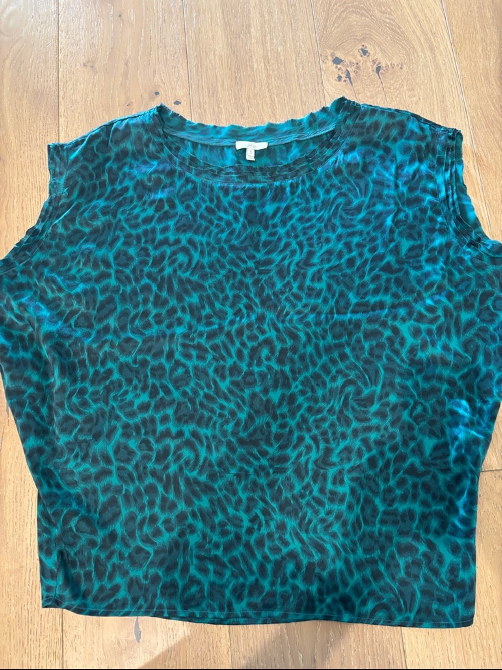 Joie Teal and Black Leopard Print Sleeveless Tank- 100% silk
